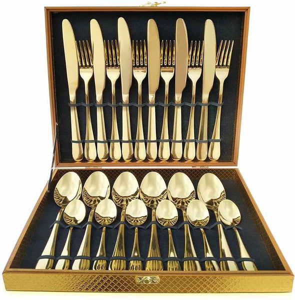 Perfect Holiday Gift 24-Piece Gold Forged Stainless Steel Flatware Set, Service of 6(Bulk 3 Sets)