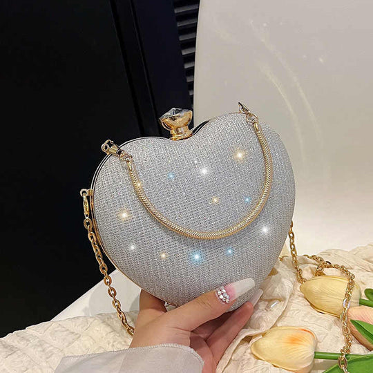 Heart Shaped Evening Purse Velvet Clutch Purse Solid Evening Bag, chain diamond set shoulder handbag cross body bag.(10 Pack)