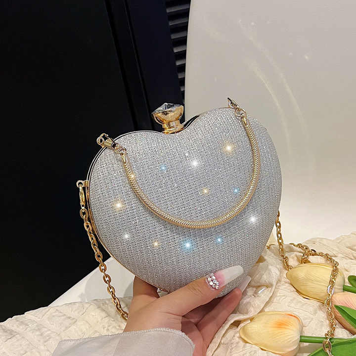 Heart Shaped Evening Purse Velvet Clutch Purse Solid Evening Bag, chain diamond set shoulder handbag cross body bag.(Bulk 3 Sets)