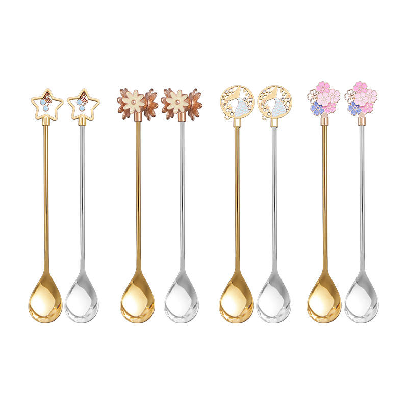 Coffee Spoons Silverware Flatware Cherry Blossom Handle Coffee Spoon Stainless Steel Cutlery Metal Serving Spoon(10 Pack)