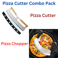 Pizza Cutter Rocker with Wooden Handles & Handy Rocker Herb, Salad, Pizza Chopper Combo