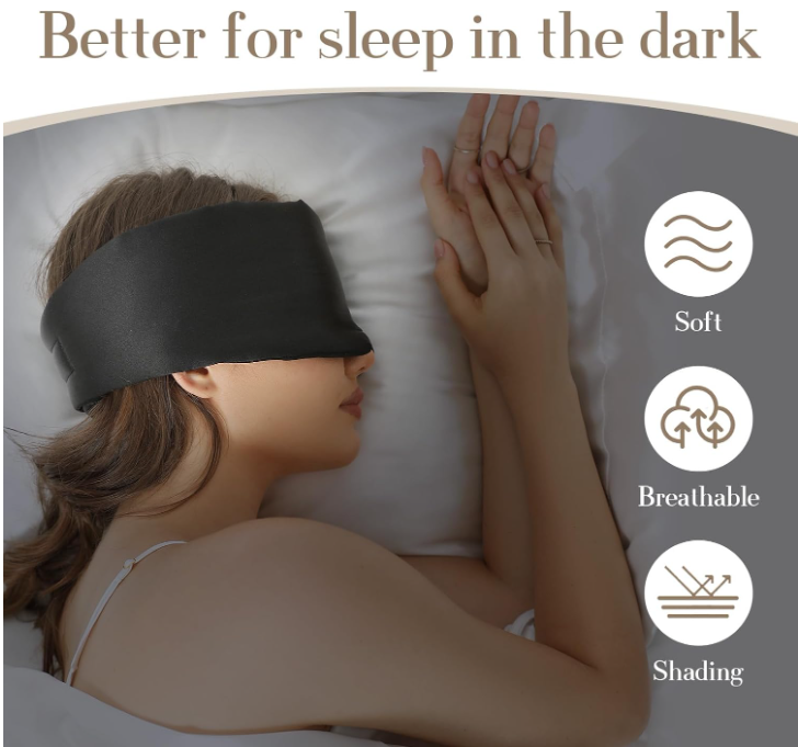 Wide Silk Eye Mask for Sleeping, Adjustable, Travel (MOQ 10 Sets)