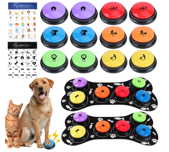 Dog & Cat Talking Buttons, 12-Pcs Recordable Voice Training Buttons with Non-Slip Bases (MOQ 10 Sets)