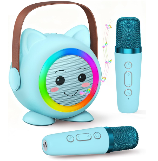 Kids Mini Karaoke Machine with 2 Wireless Mics, Bluetooth 5.3 Speaker with Rainbow Lights &amp; Magic Voice Effects, Gift for Girls &amp; Boys Ages 3-12