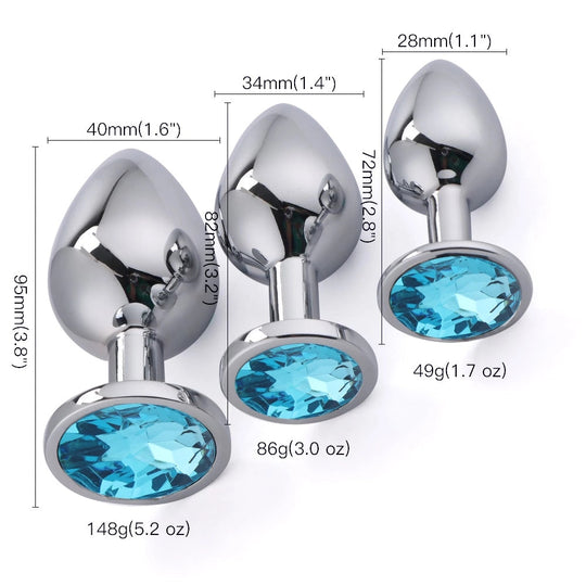 Round Butt Plug metal  with stone - MOQ 10 Pcs