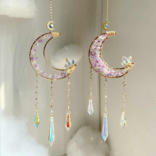 High quality natural crystal sun catcher moon sun catchers amethyst moon suncatche wind chimes(Bulk 3 Sets)