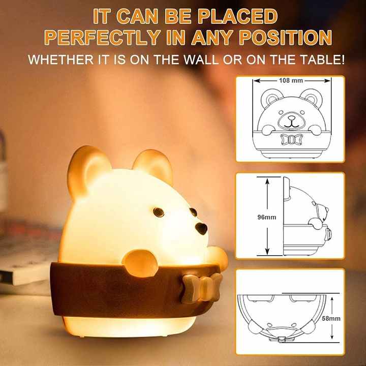 Cute Bear Night Light Girls Baby Boy Toddler Gifts Portable USB Charging Reading Sleeping Relaxing Kids Night Lamp