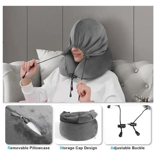 neck support U shaped hooded travel pillow for airplane