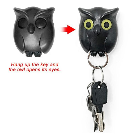 Owl Keying Holder Wall Mounted Owl Key Hooks with Wall Self-Adhesive Tape, Key Holder Cute Owl Key Holder Automatic Open Close Eyes Magnetic Night