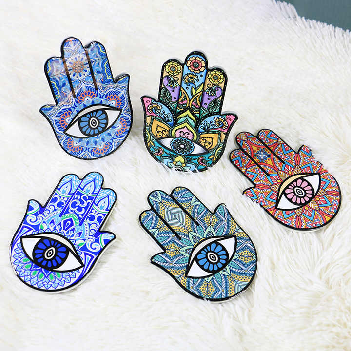 Perfect artistic gift Ceramic Drinks Magnetic Coasters Holder Slice Hamsa Hand Eye For Home Decor