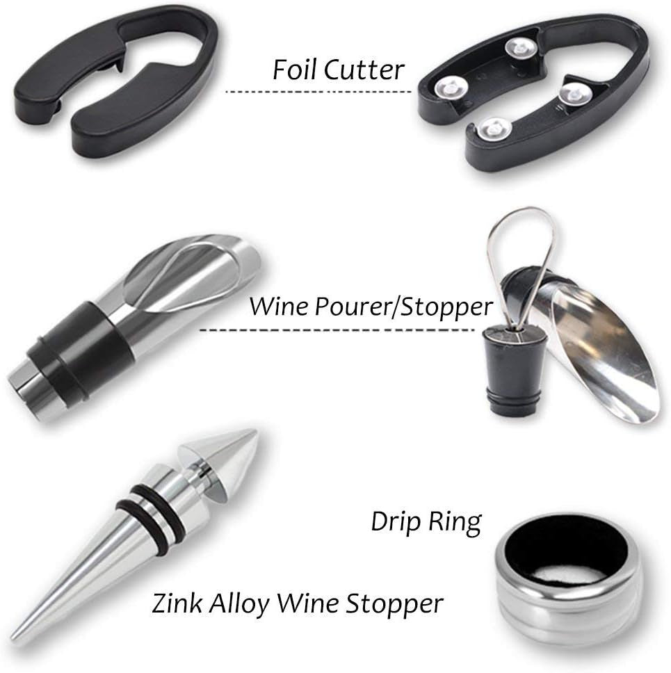 Wine Corkscrew Screwpull Accessories Kit with Drink Stickers by Kato, Great Christams Gifts, Silver
