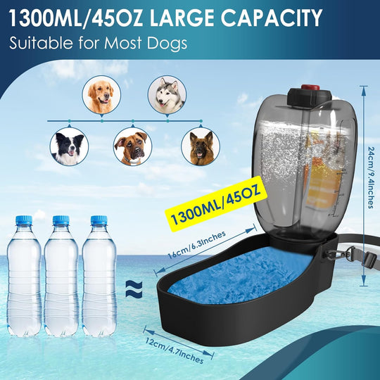 Lingte Large Capacity Size 45oz/1300ml Foldable Collapsible Pet Dog Water Bottle Dispenser With Braces Straps Bpa Free(Bulk 3 Sets)