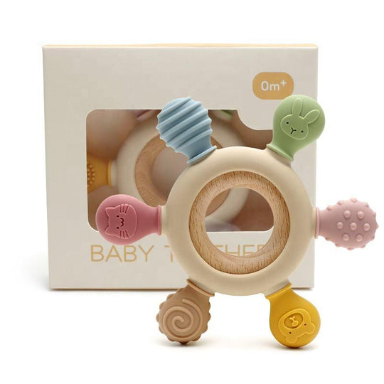 silicone teether baby teether wood ring teething toy