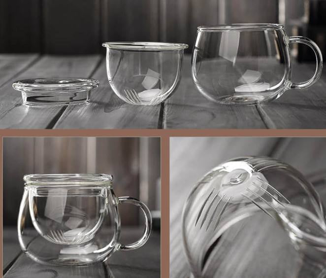 Clear Glass Tea Cup with Infuser and Lid, Borosilicate Large Tea Cup/Mug, 17.6oz/ 520ml, Teacup for Loose Leaf Tea, Blooming Tea, Tea Bag(Bulk 3 Sets)