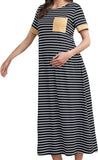 Soft Comfy maxi Dress Short Sleeve Round Neck Loose Fit Striped Pregnancy easy breast feed(10 Pack)