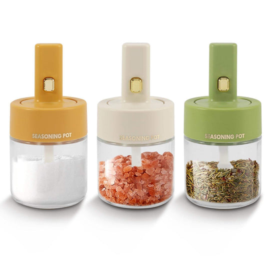 Condiment Pots Spice Jars with Spoons, Salt Jar Set for Sugar Pepper(Bulk 3 Sets)