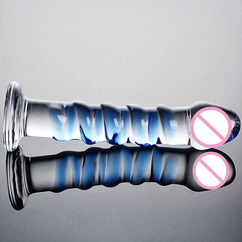 Blue Pattern Glass Crystal Transparent Toy & Big Huge Realistic 12 inch Dildo For Women - MOQ 10 Pcs