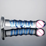 Blue Pattern Glass Crystal Transparent Toy & Big Huge Realistic 12 inch Dildo For Women Combo