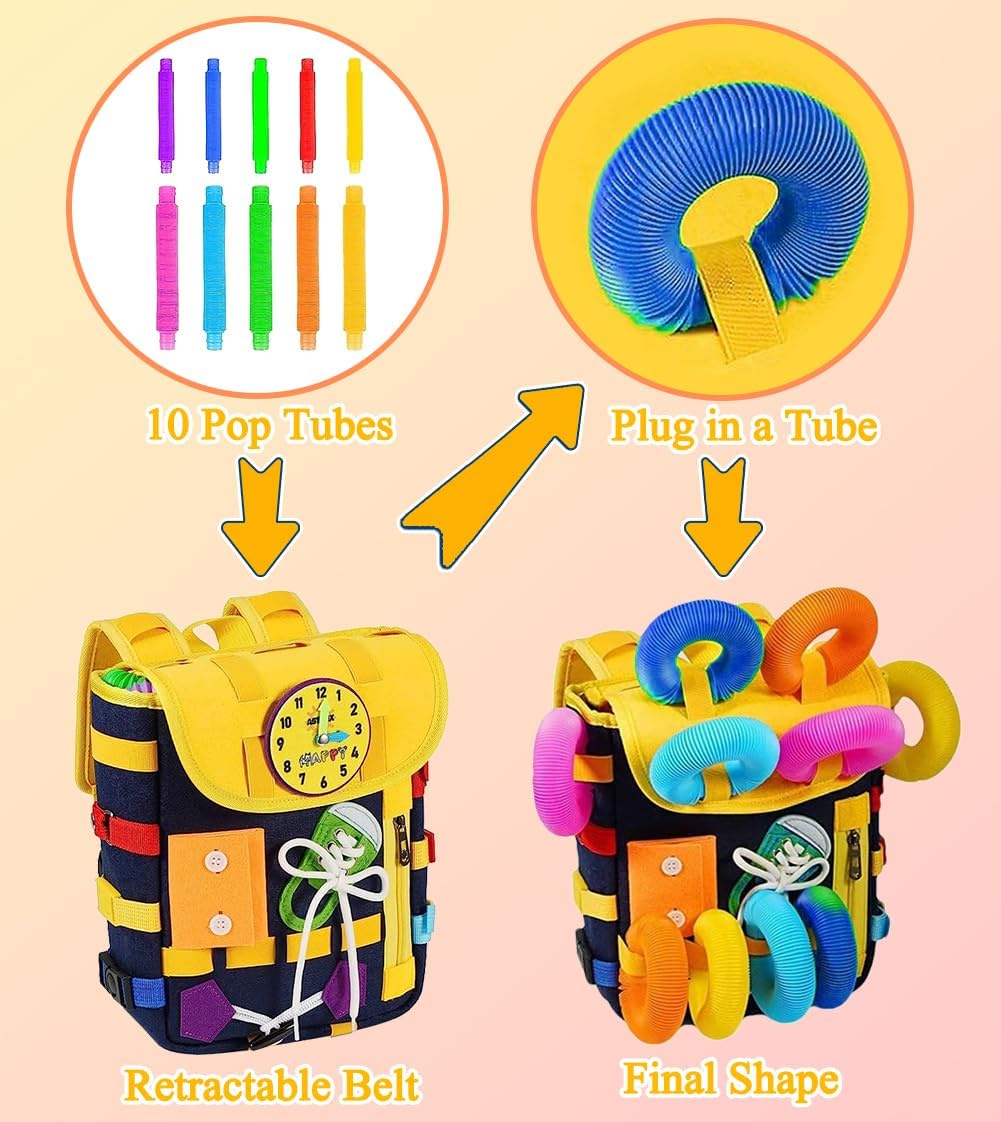 Toddlers with Buckles and Zippers, Montessori Sensory Toys, Learning Activity Through Play, Can be Stored and Carried on The Back