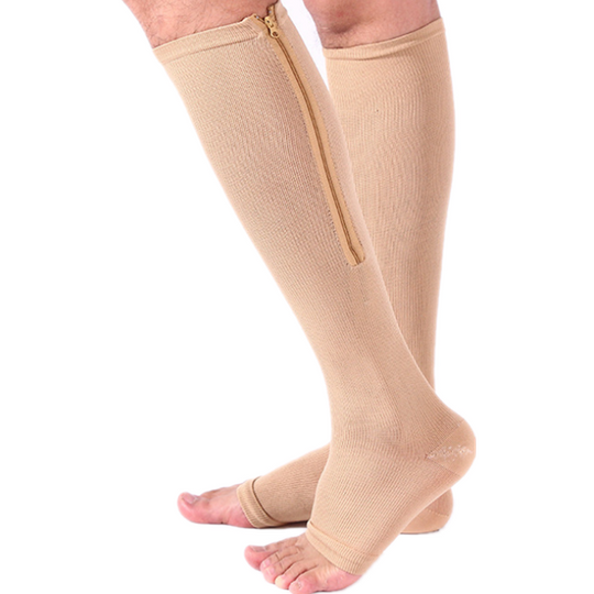 Premium Quality Zipper Compression Socks Calf Knee High Open Toe Support (Bulk 3 Sets)