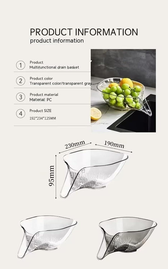 Multi-functional Funnel Drain Bowl Basket Kitchen Food Strainer