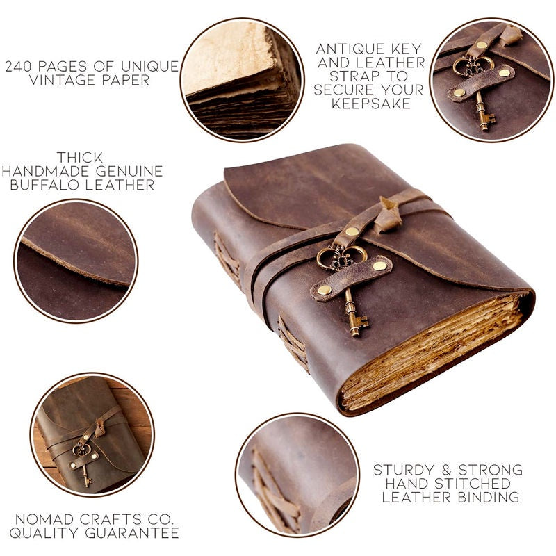 Handmade Leather Diary - Leather Sketchbook & Storage Dry Bags for Hiking Pack