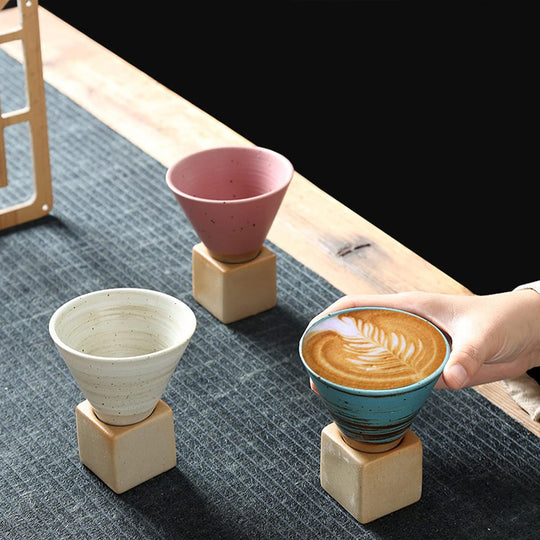 Pottery Espresso Cup, Creative Ceramic Tea Cup With Base, Vintage Espresso Cups, Triangular Cone Shape Tea Cup Ceramic Mug For Coffee Tea Latte Milkshake Yogurt(10 Pack)
