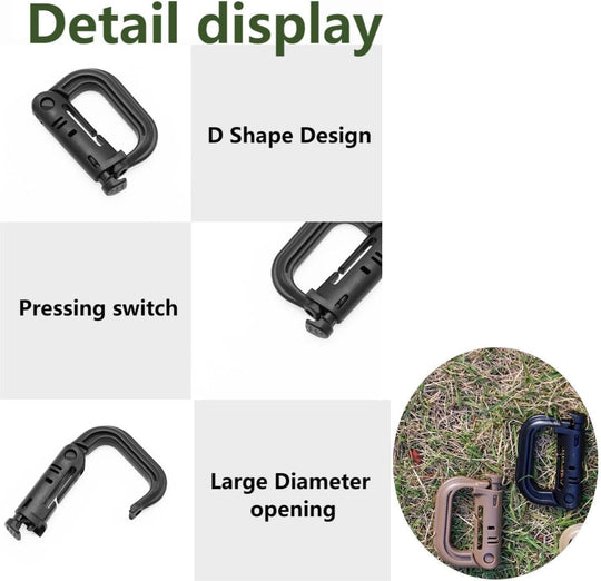 High Quality D-Shaped Tactical Carabiner Climbing Hiking (10 Pack)