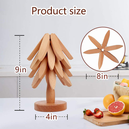 Foldable Heat Resistant Pads Kitchen Table Wooden Tree Shape Trivets Gift Sets (10 Pack)