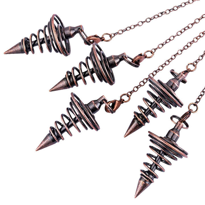 Professional Grade Metal Dowsing Pendulum Divination Dower Reiki Healing Pendulum Chain Spiral Coil Point Meditation Yoga Balancing Pendant(Bulk 3 Sets)