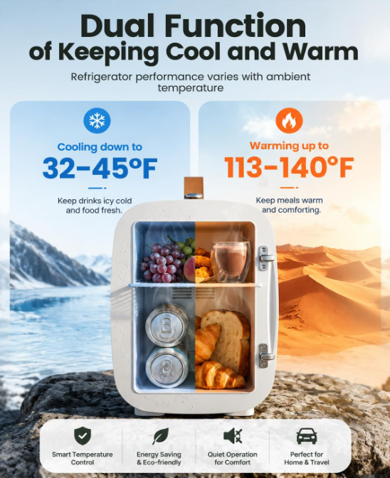 Mini Fridge Cooler &amp; Warmer, 4L Portable Skincare Fridge – AC/DC Compact Refrigerator for Bedroom, Office, Car &amp; Dorm