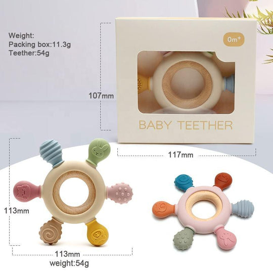 silicone teether baby teether wood ring teething toy