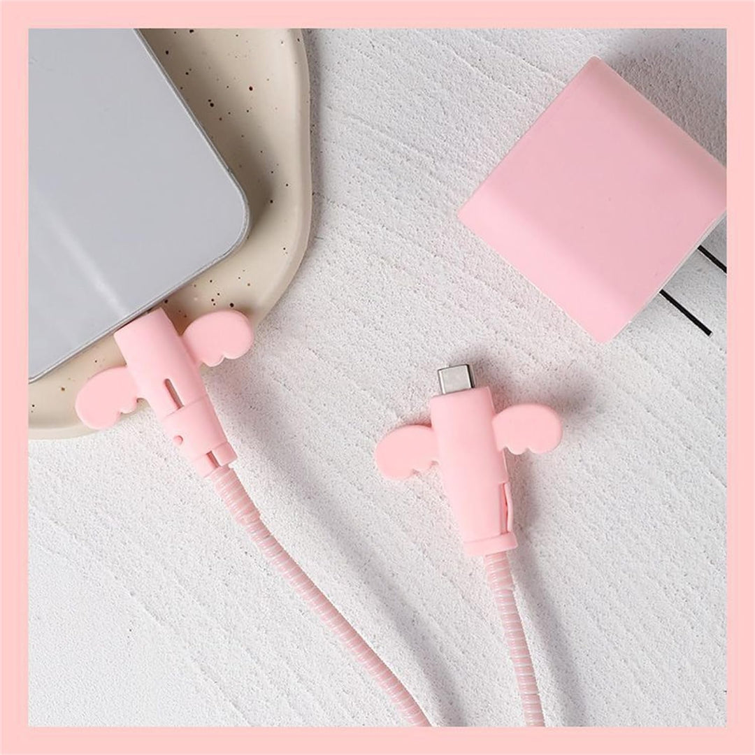 Durable Silicon Angel Wings Data Cable Protective Cover Charging Cable Anti-Break, Data Cable Protector (Multicolor,4PCS)