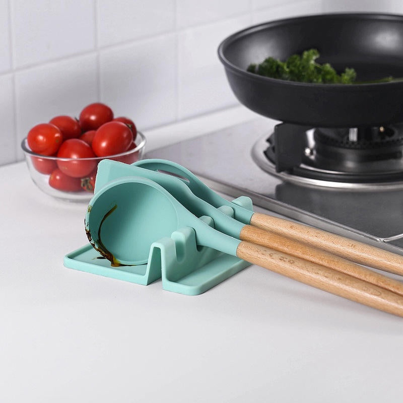 Silicone Utensil Rest for Multiple Utensils, Spoon Rest For Stove Top With Drip Pad, Heat-Resistant, BPA-Free Spoon Rest & Spoon Holder for Stove Top, Kitchen Utensil Holder