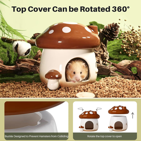 Perfect Gift Multifunctional Mushroom Shaped Hamster House Ceramics(Bulk 3 Sets)