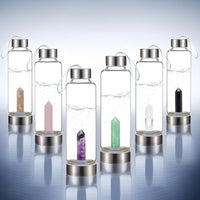 Premium Quality Quartz glass water bottle, transparent water bottle, gemstone center inlaid obelisk, magic wand(Bulk 3 Sets)
