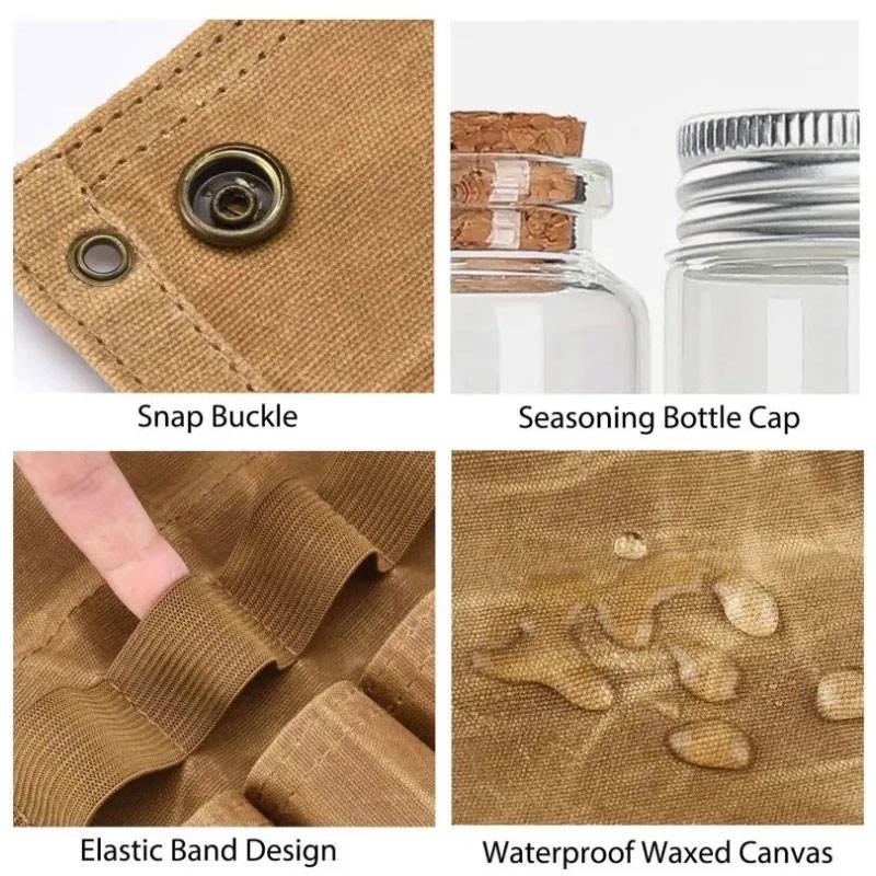 Waterproof Waxed Canvas Travel Spice Kit Seasoning Bottle Storage Bag Outdoor Camping Utensils Bushcraft Travel Spice Holder