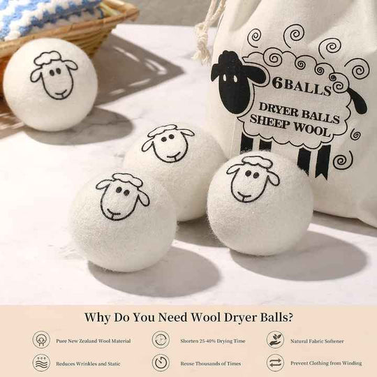 Wool Dryer Balls 6 Pack Laundry Dryer Balls New Zealand Wool Natural Organic Fabric Softener,Shorten Drying Time, Baby Safe,Reduce Wrinkles(10 Pack)