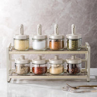 Glass Salt Container Spices Jars with Retractable Spoon and Airtight Cover for Keeping Table Sugar,Gourmet Salts,Chili Herbs,Powder or Favorite Season
