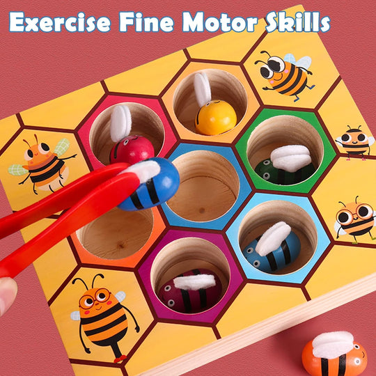 Clamp Fun Picking Catching Toy Hive Board Games Montessori Board Game Wood Bee Toy