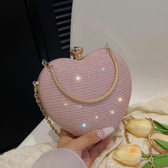 Heart Shaped Evening Purse Velvet Clutch Purse Solid Evening Bag, chain diamond set shoulder handbag cross body bag.(10 Pack)