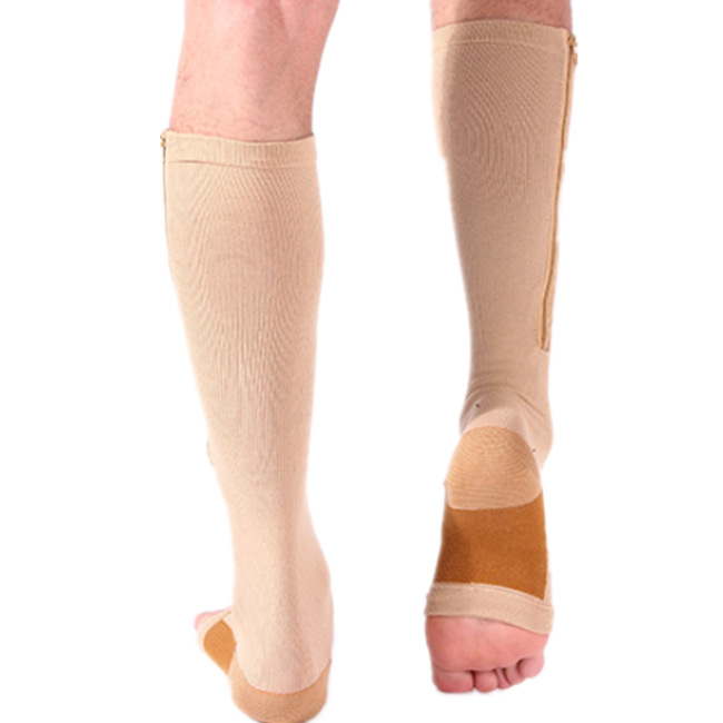 Premium Quality Zipper Compression Socks Calf Knee High Open Toe Support (Bulk 3 Sets)