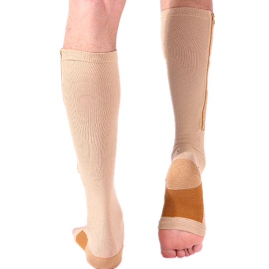 Premium Quality Zipper Compression Socks Calf Knee High Open Toe Support (Bulk 3 Sets)