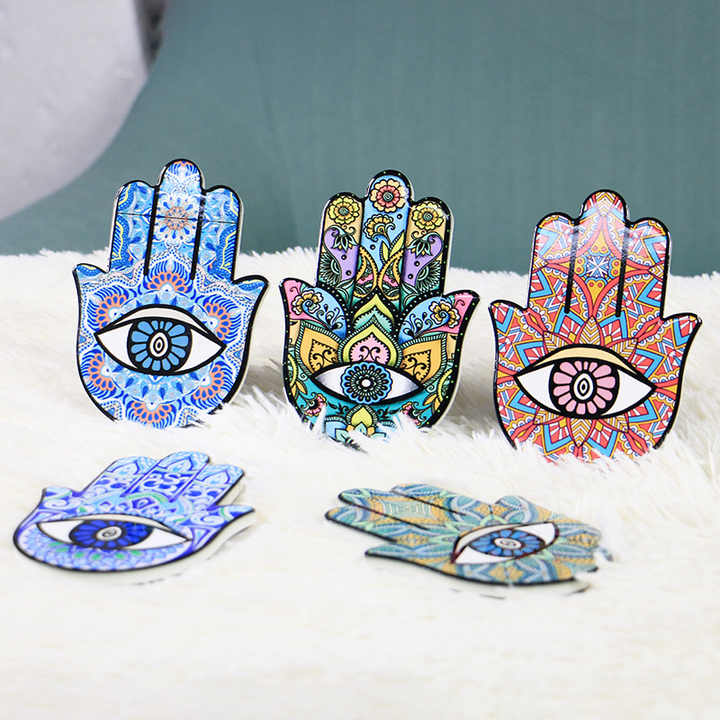 Perfect artistic gift Ceramic Drinks Magnetic Coasters Holder Slice Hamsa Hand Eye For Home Decor