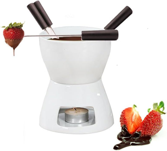 Premium Tea Light Porcelain Melting Pot 4 forks for Cheese, Chocolate and Tapas (MOQ 10 Sets)