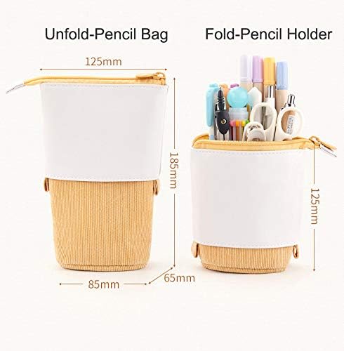 Pop-Up Telescopic Pencil Case with Stand | Retractable PU Corduroy Pen Holder Bag | Expandable Stationery Organizer for Kids, Students & Office Desk (MOQ 10 Sets)