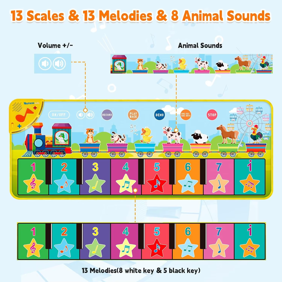 Floor Piano Mat for Toddlers 1-3 with Music Sounds Educational Baby Musical Toys Toddler Toys Age 1-2 Sensory Interactive Learning Toys (10 Sets)