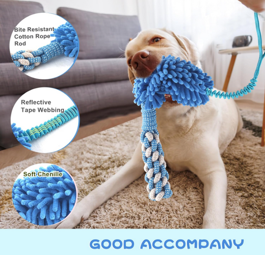 Stretchy Chenille Dog Chew Toy with Squeaker and Rope Handle (MOQ 10 Sets)