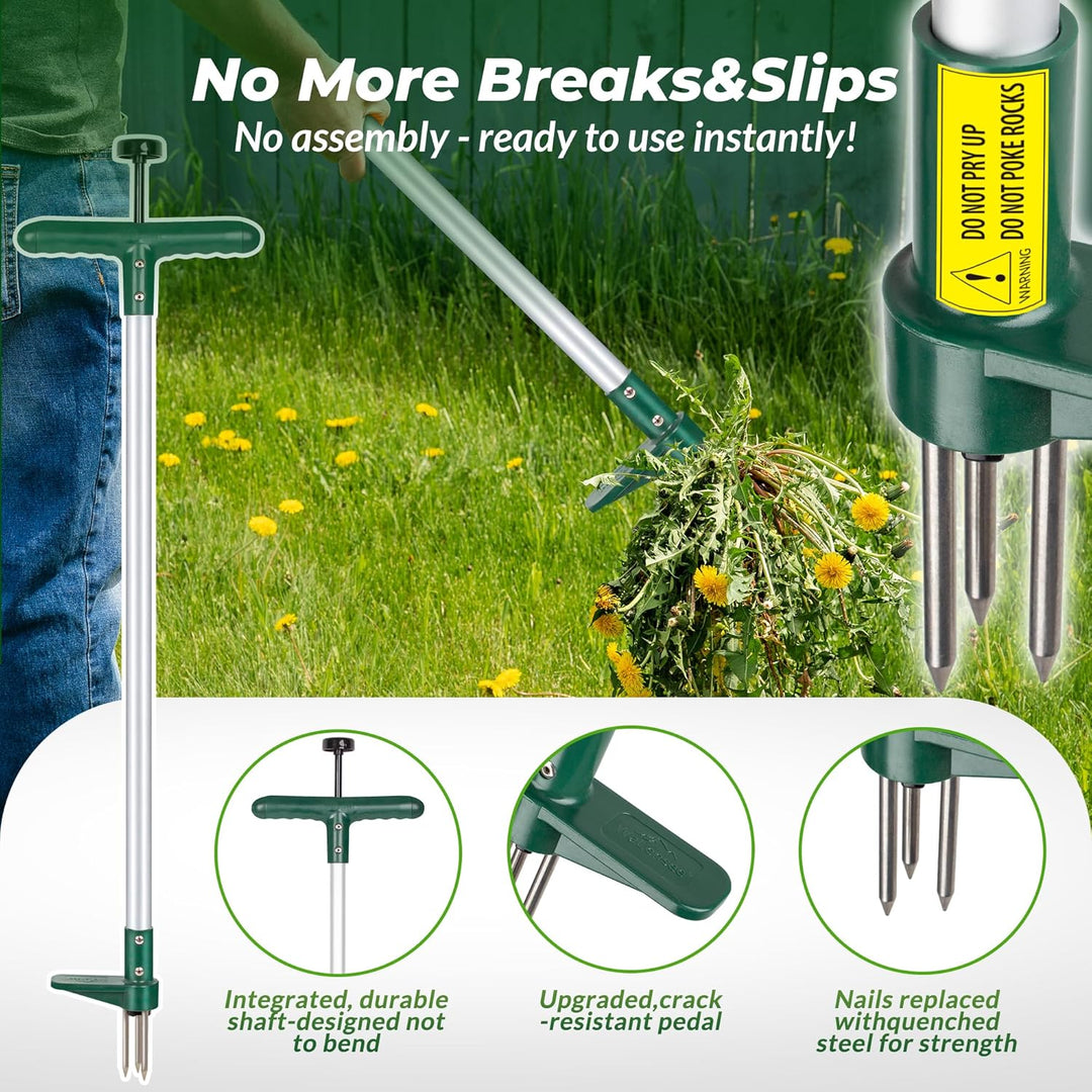 Heavy-Duty Manual Weed Puller Tool – Long Handle 3-Claw Garden Weed Remover with Ergonomic T-Handle