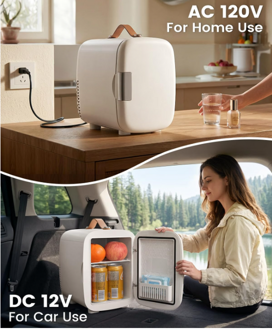 Mini Fridge Cooler & Warmer, 4L Portable Skincare Fridge – AC/DC Compact Refrigerator for Bedroom, Office, Car & Dorm